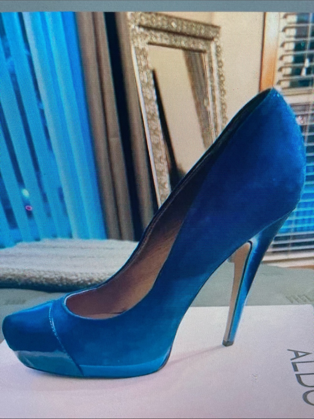 Blue Suede High Heel Platform Pump